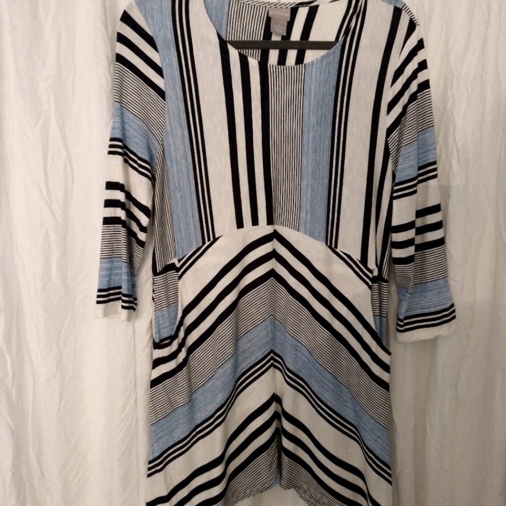 Chico's‎ Women’s Navy,Light Blue,White Striped Angled Tunic size Chico’s 1